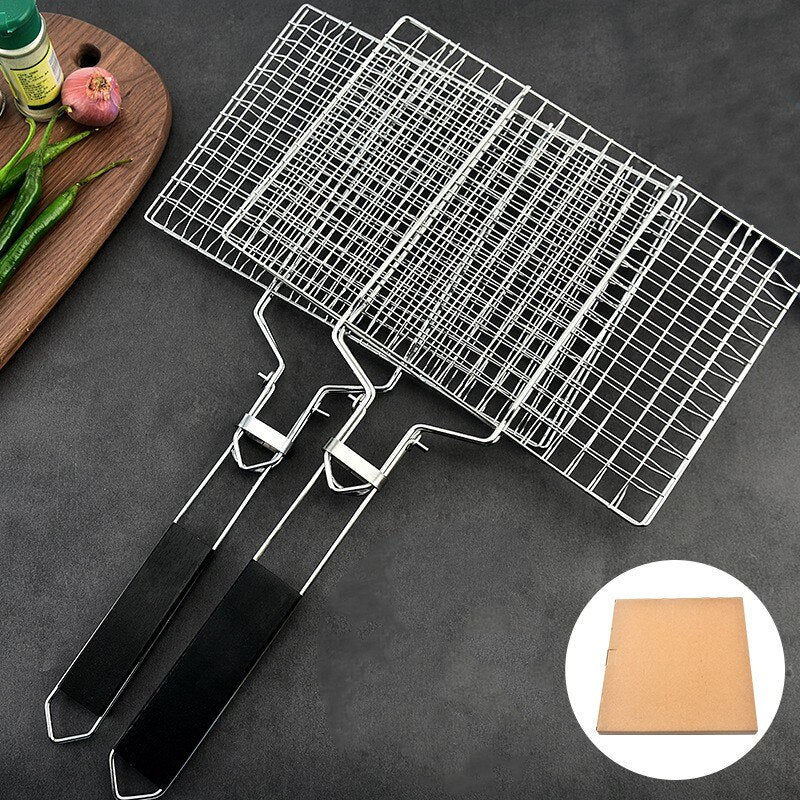 304 Stainless Steel BBQ Non Stick Grilling Basket Grill Mesh Mat Meat Vegetable Steak Picnic Party Barbecue Tool Heat Resistant